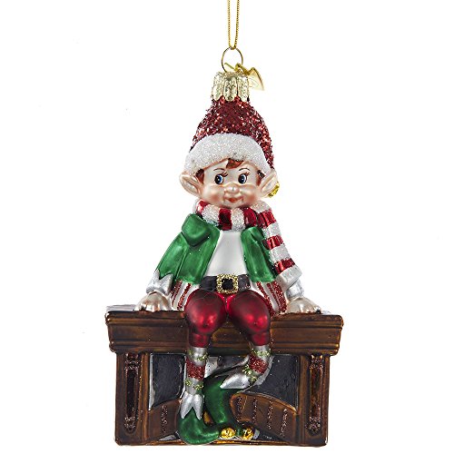 Kurt Adler 4.5″ Noble Gems Glass Elf on Mantle Ornament