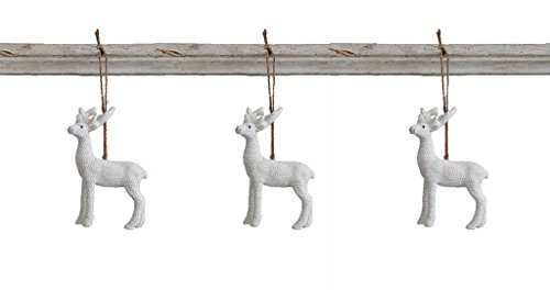 Deer Stag White Resin Hanging Christmas Ornament – Set of 3