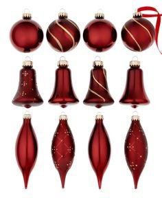 Holiday Lane Box of 12 Assorted Burgundy Glass Ornaments
