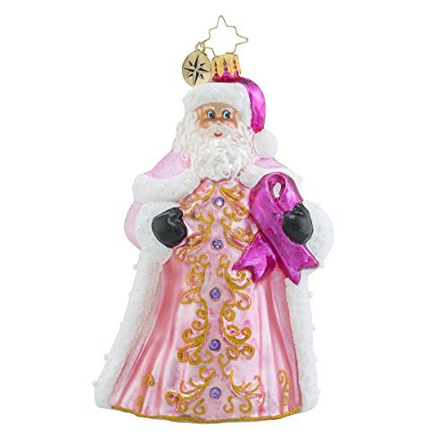 Christopher Radko Perfectly Pink Gent Santa Glass Christmas Ornament – 2016 Breast Cancer Awareness Ornament – 5.5h. by Christopher Radko