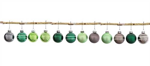 Season Greetings Green Grey Vintage Look 2 Inch Round Mercury Glass Ball Christmas Ornaments- Set of 12