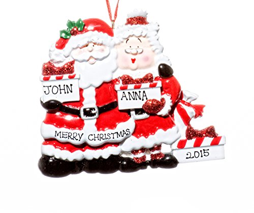 Couple Christmas Holiday Santa and Mrs. With Gifts Ornament-Free Name Personalized-Shipped In One Day