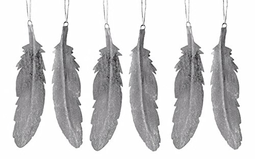 Feathers Silver Colored Paper Hanging Christmas Ornament – Set of 6