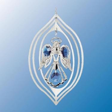 Chrome Plated Angel w/ Open Arms Lemon Ornament – Blue – Swarovski Crystal