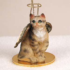 Brown Shorthaired Tabby Cat Pet Angel Ornament