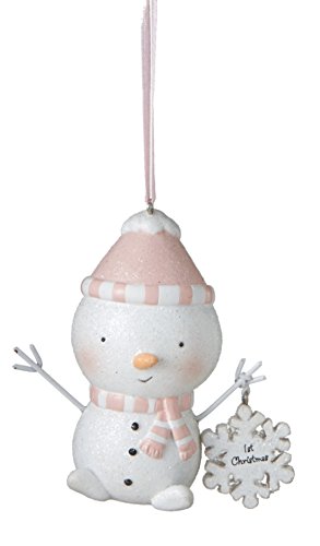 Pink Baby Girl First Christmas Baby Snowman Resin Christmas Ornament – Size 3.5 in.