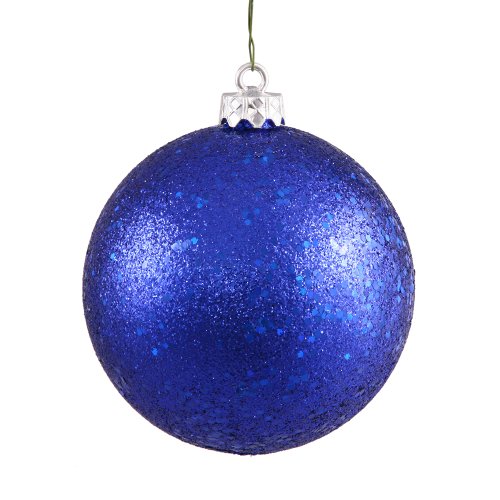 Vickerman Sequin Finish Christmas Ball Ornament Seamless Shatterproof with Drilled Cap, 4 per Bag, 6″, Cobalt Blue