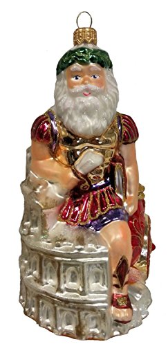 Roman Santa with Chariot and Coliseum Polish Glass Christmas Ornament Rome Italy