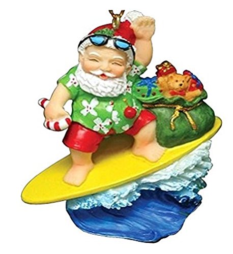 Santa Riding a Surfboard with Waves Christmas Ornament