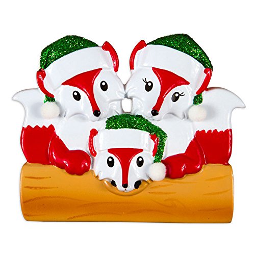 Fox Family Of 3 Personalized Christmas Tree Ornament