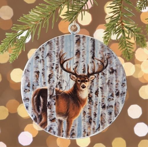 Deer Buck Metal Ornament Christmas Decor Lodge Tree 6″ Decoration Raz