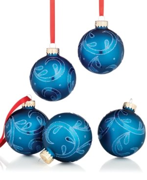 Holiday Lane Set of 5 Glass Blue Scroll Balls