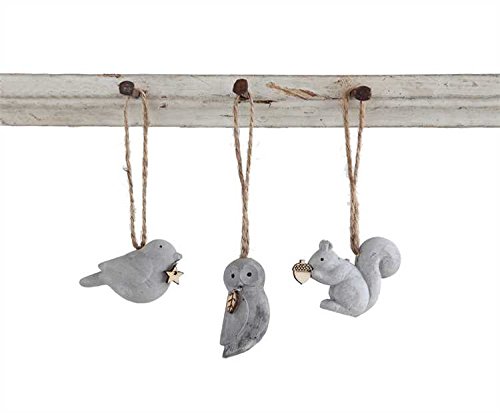 Forest Animals Cement Hanging Christmas Ornament Set of 3