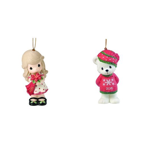 Precious Moments, Christmas Gifts, Wishing You A Beautiful Christmas and Beary Cozy Christmas, Dated 2016 Bisque Porcelain Ornaments