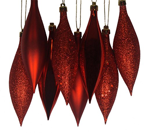 8ct Red Hot Shatterproof 4-Finish Finial Drop Christmas Ornaments 5.5″