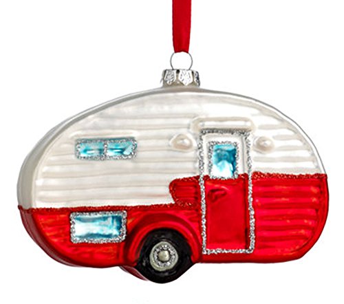 Holiday Lane Blown Glass MCM Style Camping Trailer Christmas Ornament