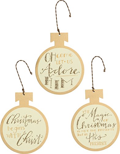 PBK Christmas Ornament – Cream & Gold Tin Bulb Shape – Adore Christ 3pc #28992