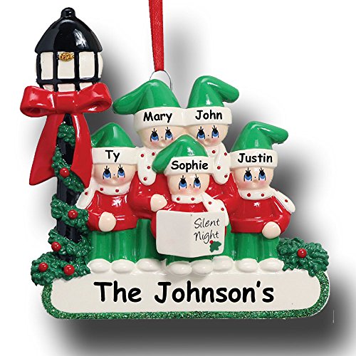 Personalized Family Christmas Carolers Christmas Ornament (Family of 5)