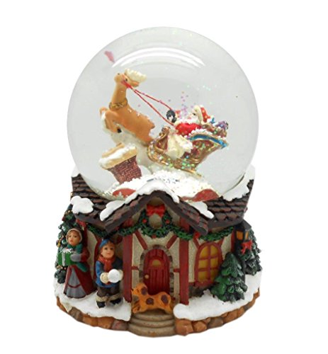 Lightahead PolyResin 80MM Musical Water Snow Ball Playing a Tune & Rotating Table Top Decoration for Christmas (Santa on Sledge)