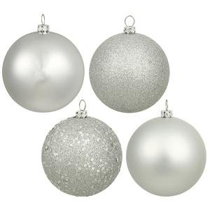 Vickerman 4″ Silver 4 Finish Ball Ornament 12 per Box