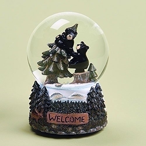 Welcome Black Bears Climbing Trees Musical Glass 100mm Glitterdome Snow Globe