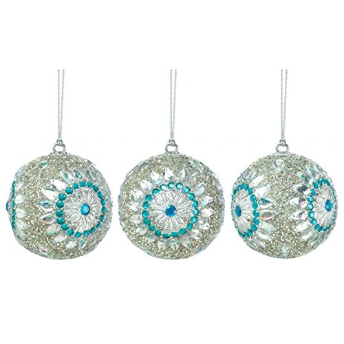 Silver Beaded Ball Ornament Trio