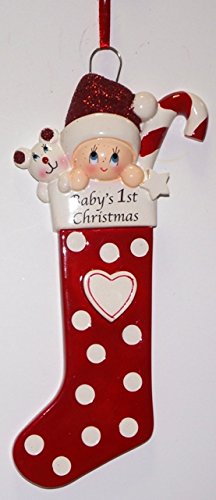 Baby Long Stocking Red Personalized Christmas Tree Ornament