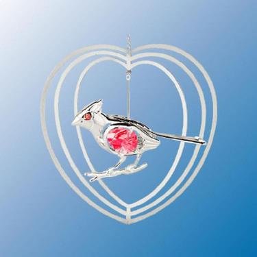 Chrome Plated Cardinal Heart Ornament – Red – Swarovski Crystal