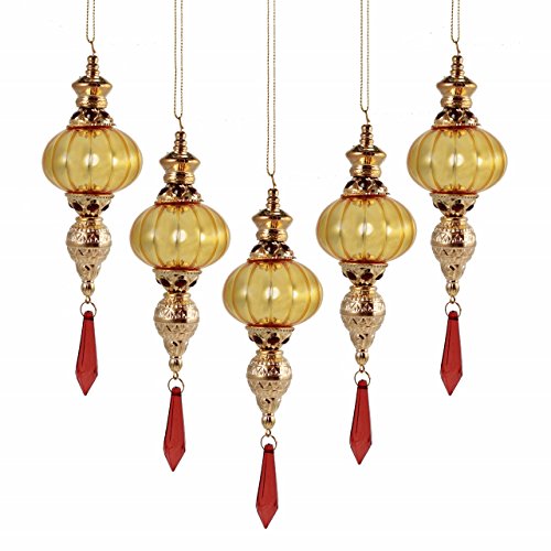 Holiday Lane 7-inch Gold with Amber Rhinestone Accents Long Christmas Ornaments (Set of 5)