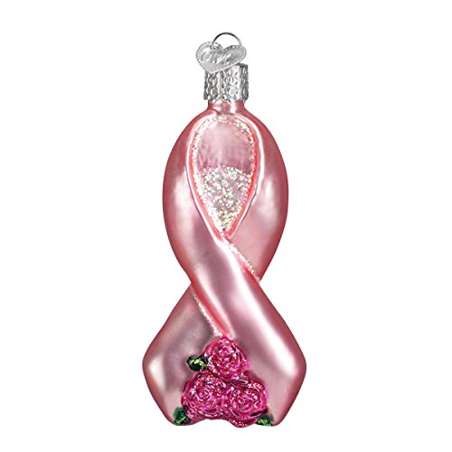 Old World Christmas Pink Ribbon with Roses Glass Blown Ornament