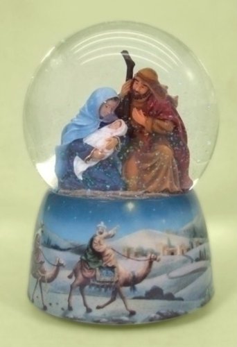 5″ Nativity Water Globe Figurine Wind Up Plays Silent Night by Roman