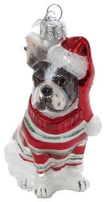 Kurt Adler Noble Gems French Bulldog Glass Christmas Ornament