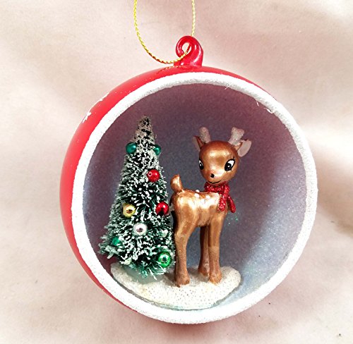 Reindeer with Tree Retro Glass Ornament Bethany Lowe New Christmas