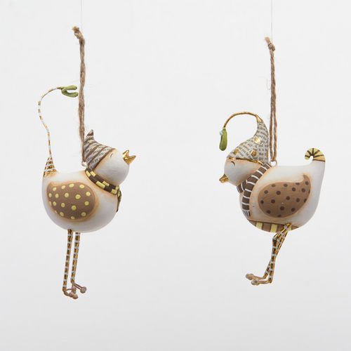 Bird Ornaments Set of 2 Assorted, Resin, 4″
