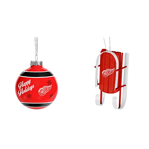 NHL Detroit Red Wings ORNAMENT GLASS BALL Sled Christmas Ornament Bundle 2 Pack By Forever Collectibles