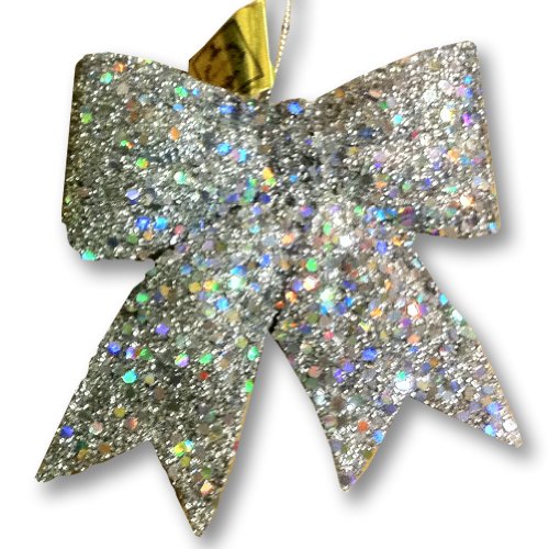 Christmas Bow Tie Glittered Plastic Shimmering Bow Silver