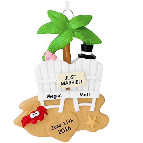Personalized Just Married Honeymoon Christmas Ornament with Name – 4 Inches