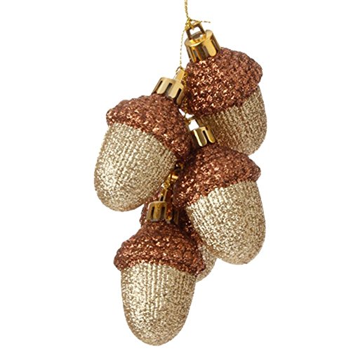 Holiday Lodge Glittered Acorn Cluster Ornament – 5 Acorns 3516447