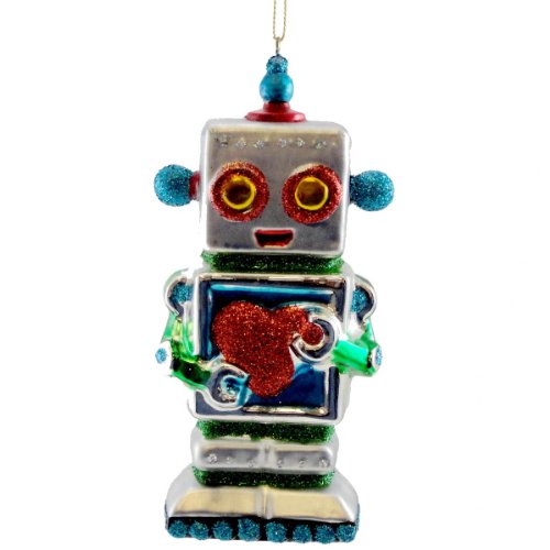 Holiday Ornament HEARTBOT ORNAMENT BLUE Glass Christmas Robot Love TT0193 BLUE