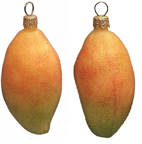 Mango Fruit Polish Blown Glass Christmas Ornament Set of 2 Holiday Decorations