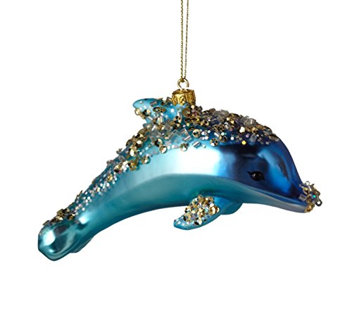 Blue Dolphin Glass Encrusted Christmas Holiday Ornament