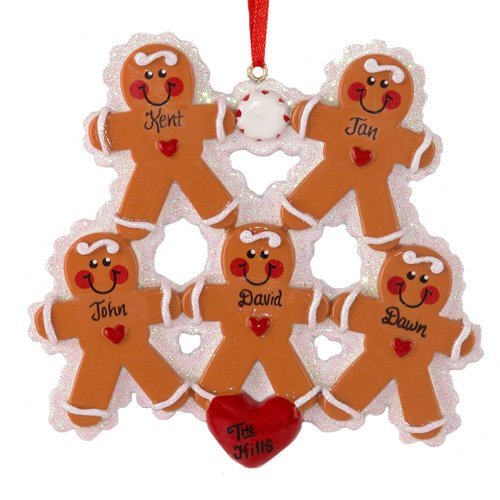 Gingerbread Family 5 Personalized Christmas Tree Ornament
