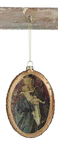 Mary Hugging Baby Jesus Distressed Glass Hanging Christmas Ornament