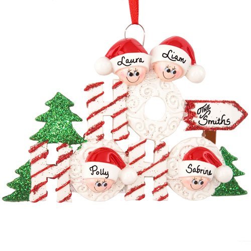 HO HO HO Family 4 Personalized Christmas Tree Ornament