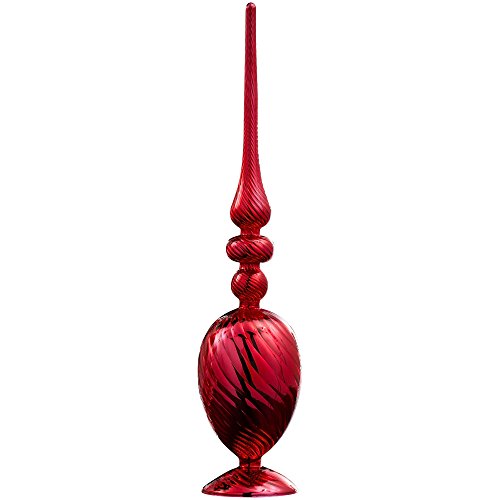 18 in Swirl Glass Footed Finial in Christmas Red