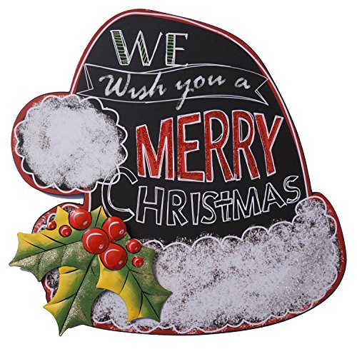 Festive Holiday Chalkboard Hanging Sign with Metal and Glitter Accents (We Wish You)