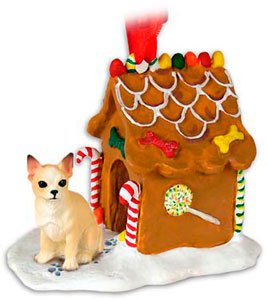 CHIHUAHUA Dog Tan NEW Resin GINGERBREAD HOUSE Christmas Ornament 06B
