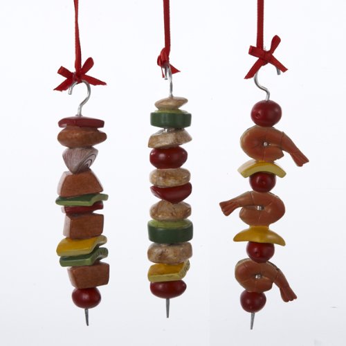 Kurt Adler Set of 3 Vegetable, Meat And Shrimp Kabobs Ornaments