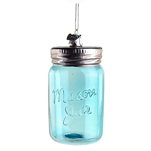 Mason Jar Noble Gems Glass Ornament, Blue, 3-1/2-Inch