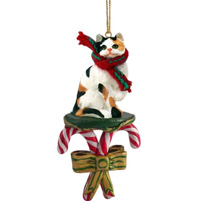 Calico Cat Candy Cane Christmas Ornament